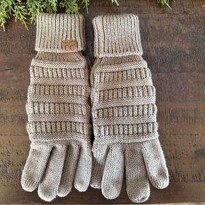 C.C Women's Ribbed Knit Gloves in Beige